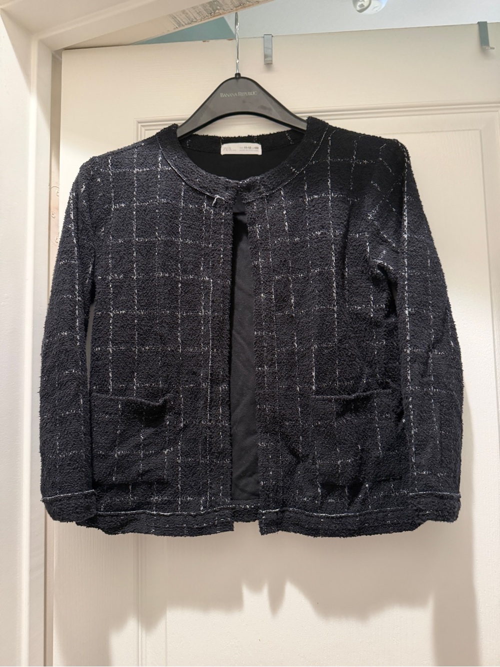 Zara Girls Black Tweed Metallic Jacket Size 11-12 / 152